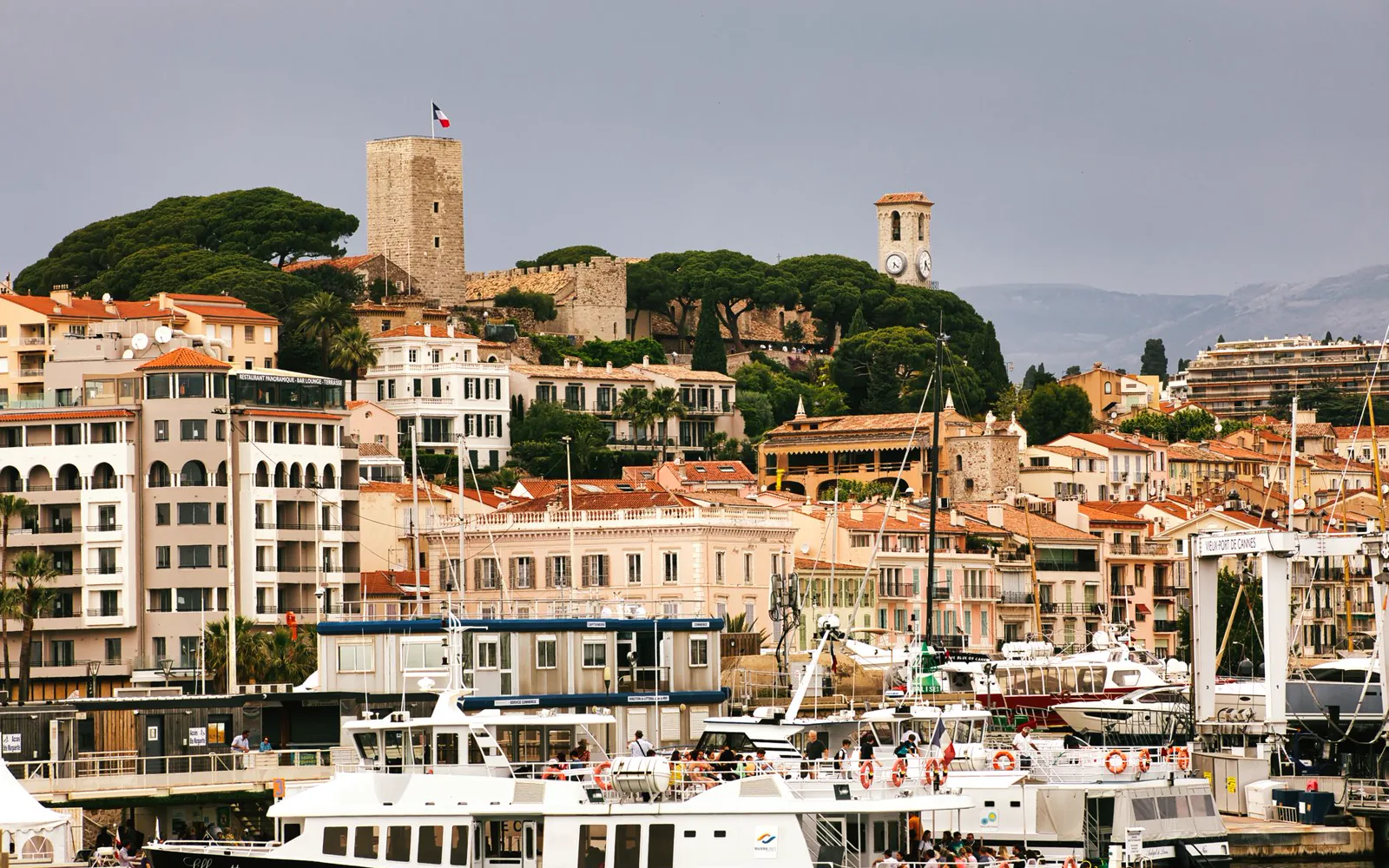 La Croisette de Cannes et ses palmiers au coucher du soleil