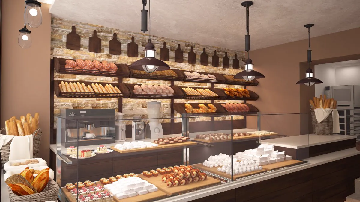 Intérieur chaleureux d’une boulangerie artisanale