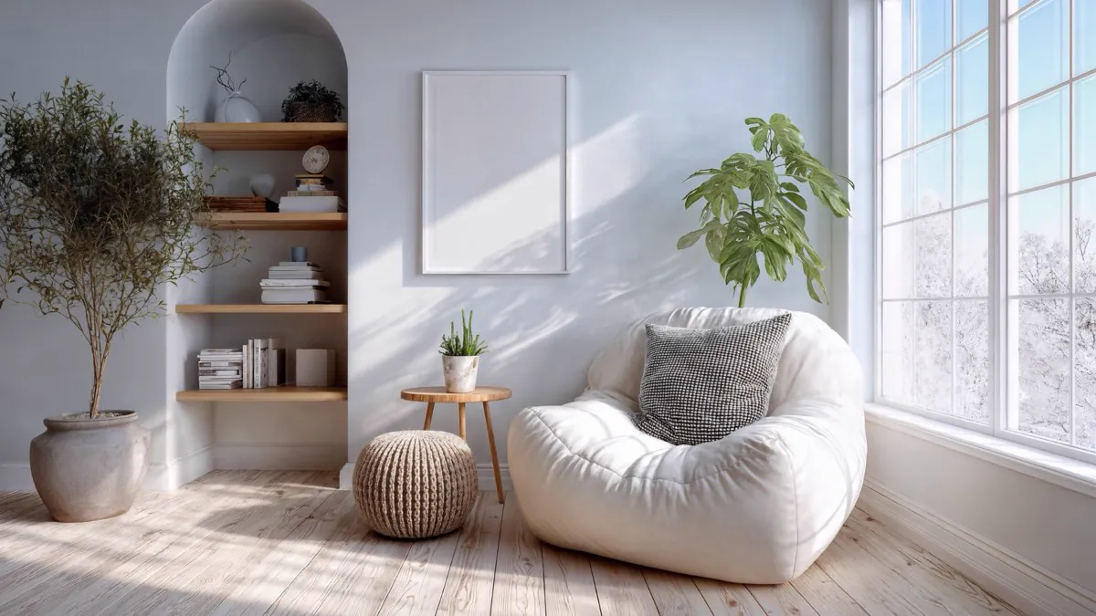 Coin lecture scandinave lumineux aménagé par un décorateur d’intérieur