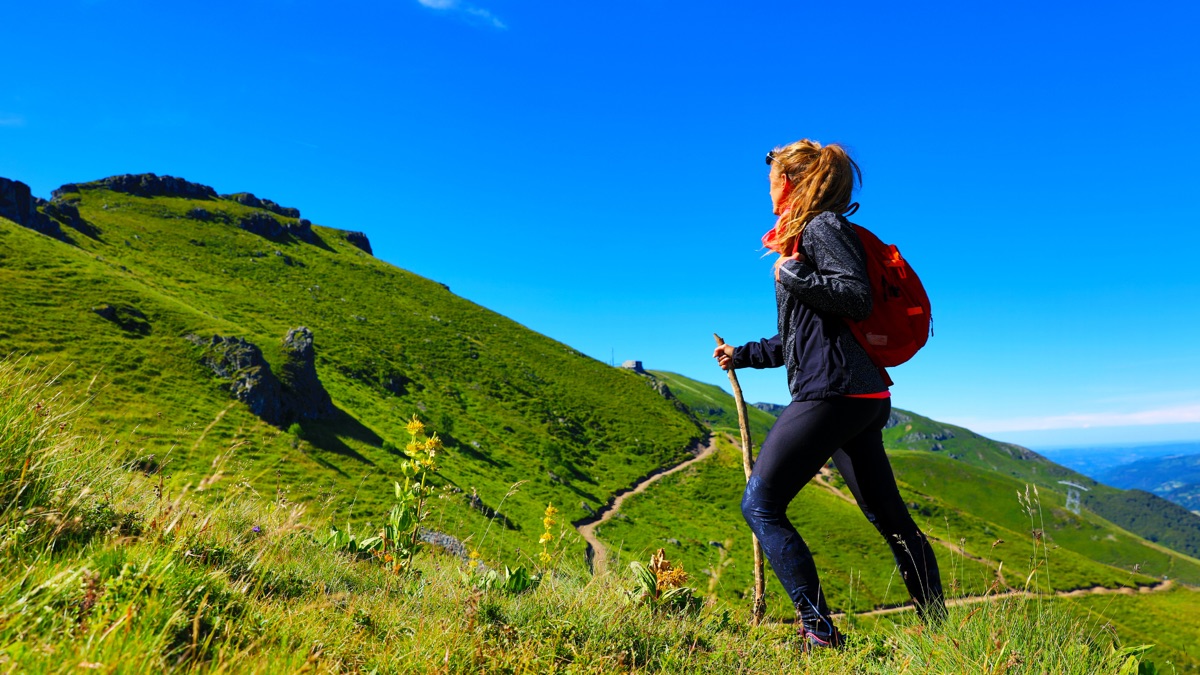 Randonneuse sur un sentier verdoyant