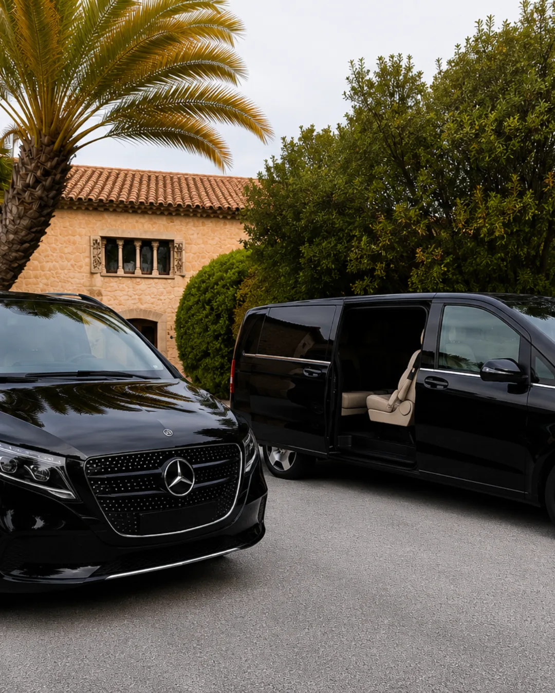 Vans Mercedes noirs de B.Lifted devant une bastide provençale