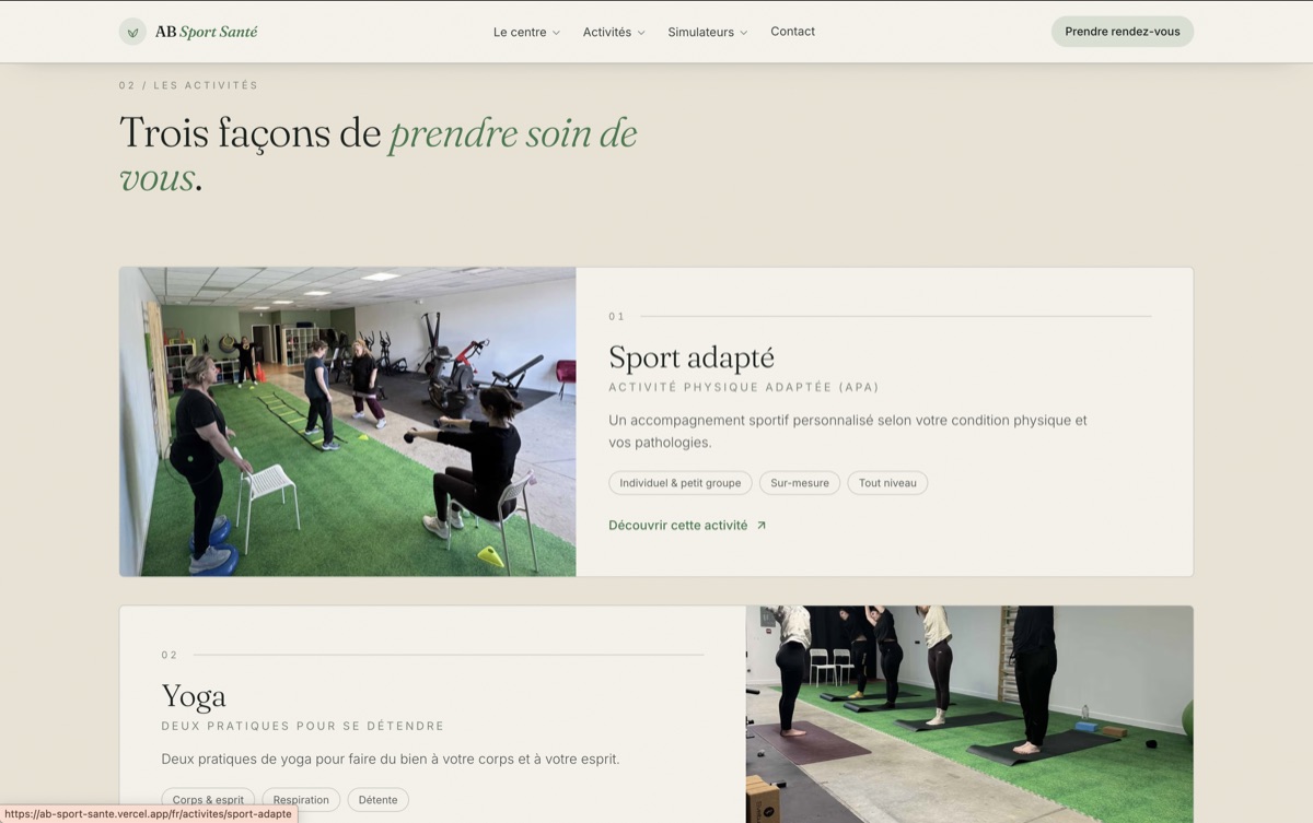 Aperçu du site AB Sport Santé, centre de sport santé