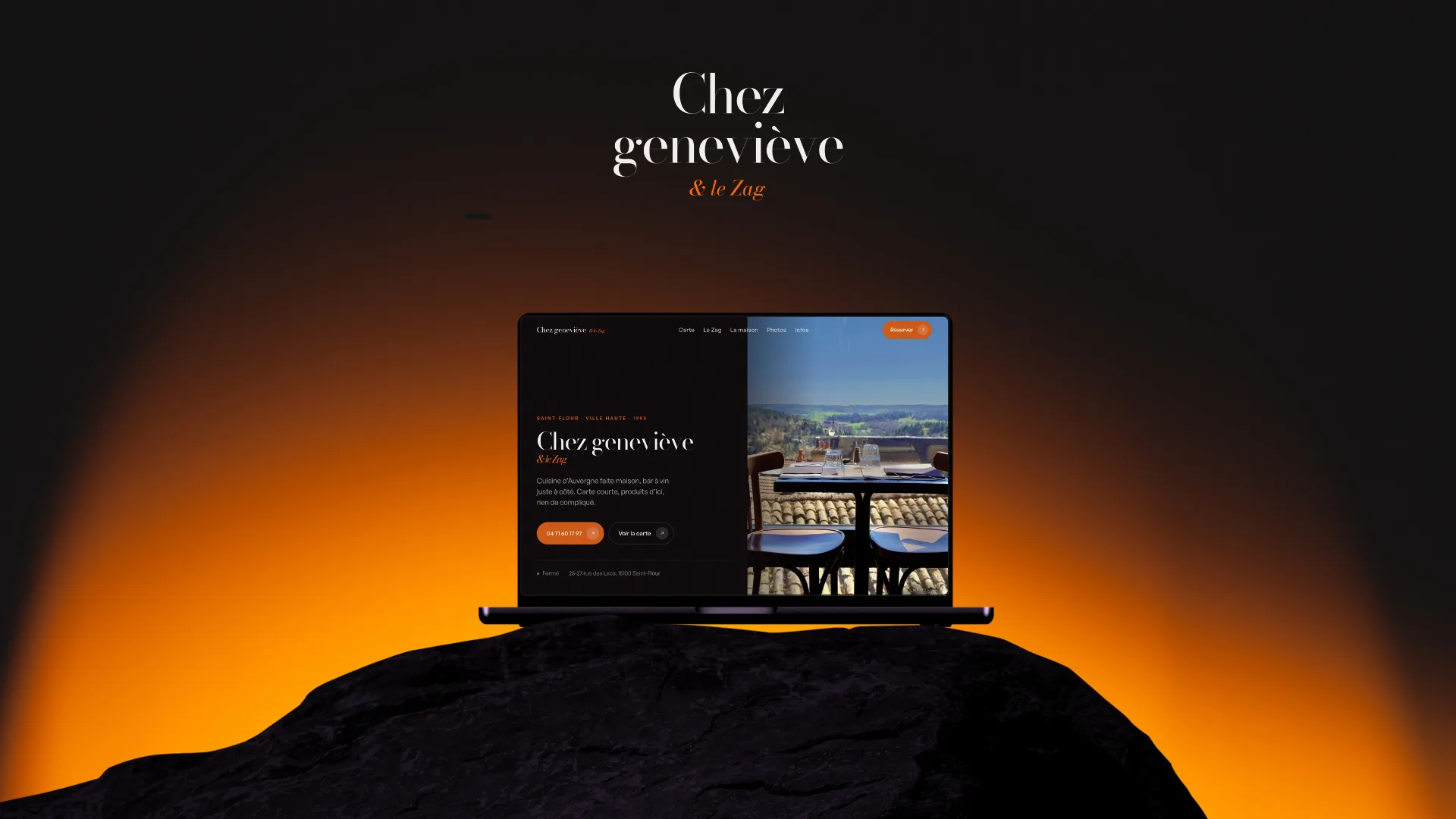 Le site de Chez Geneviève présenté sur un ordinateur portable