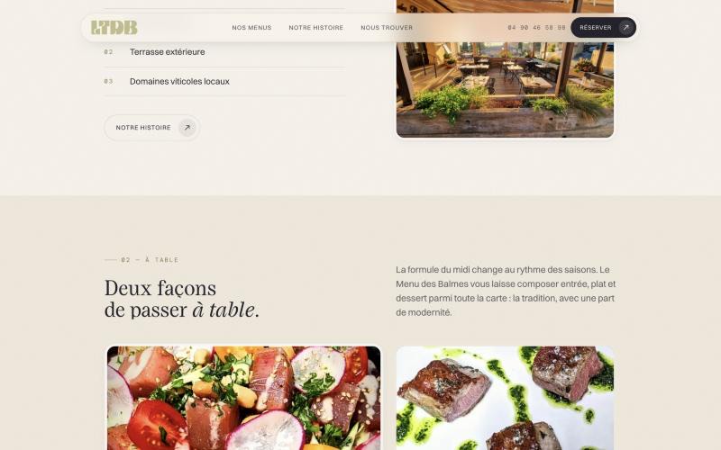 Les menus — site La Table des Balmes