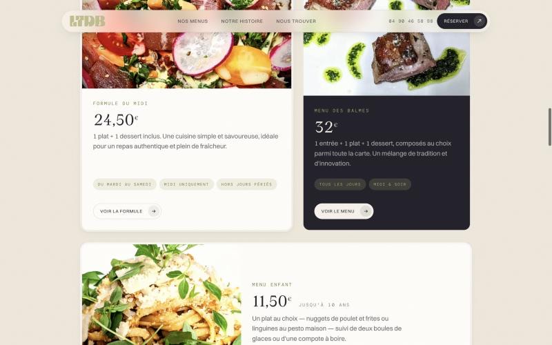 Formules & prix — site La Table des Balmes