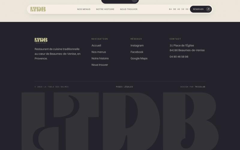 Pied de page — site La Table des Balmes