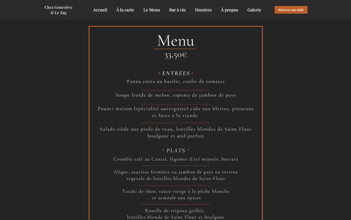 Aperçu du site Chez Geneviève, restaurant à Saint-Flour