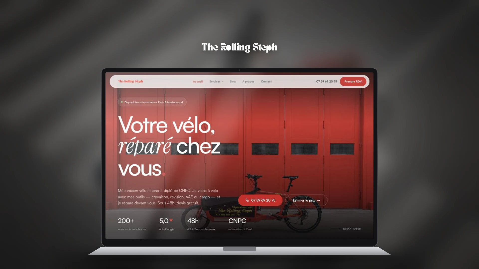 Le site de The Rolling Steph présenté sur un ordinateur portable