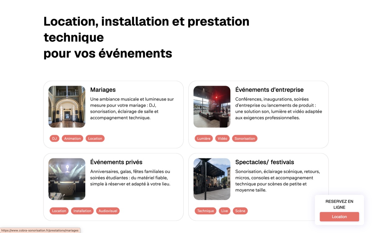 Aperçu du site Cobra Sonorisation, sonorisation événementielle