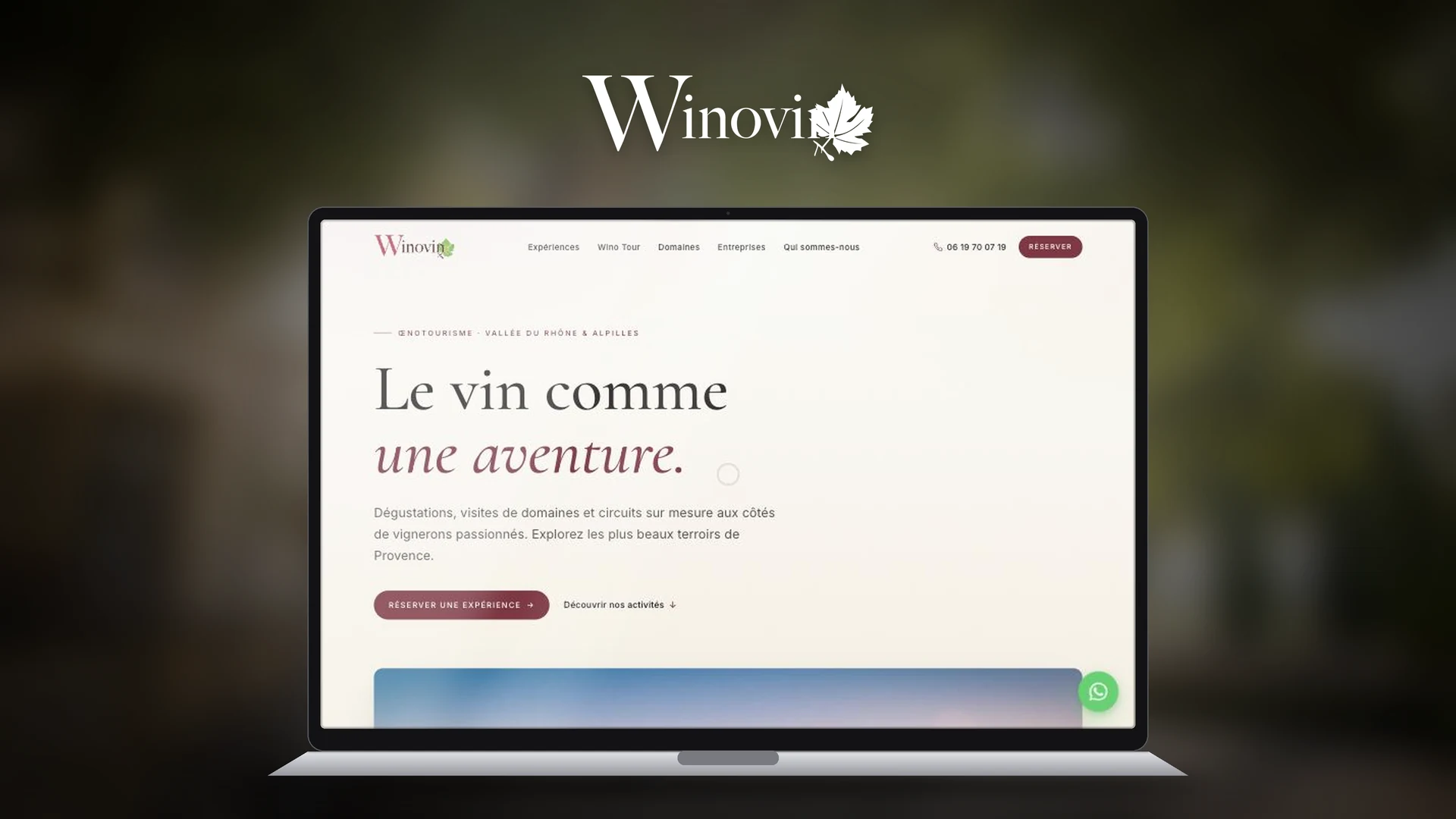 Le site de Winovin présenté sur un ordinateur portable