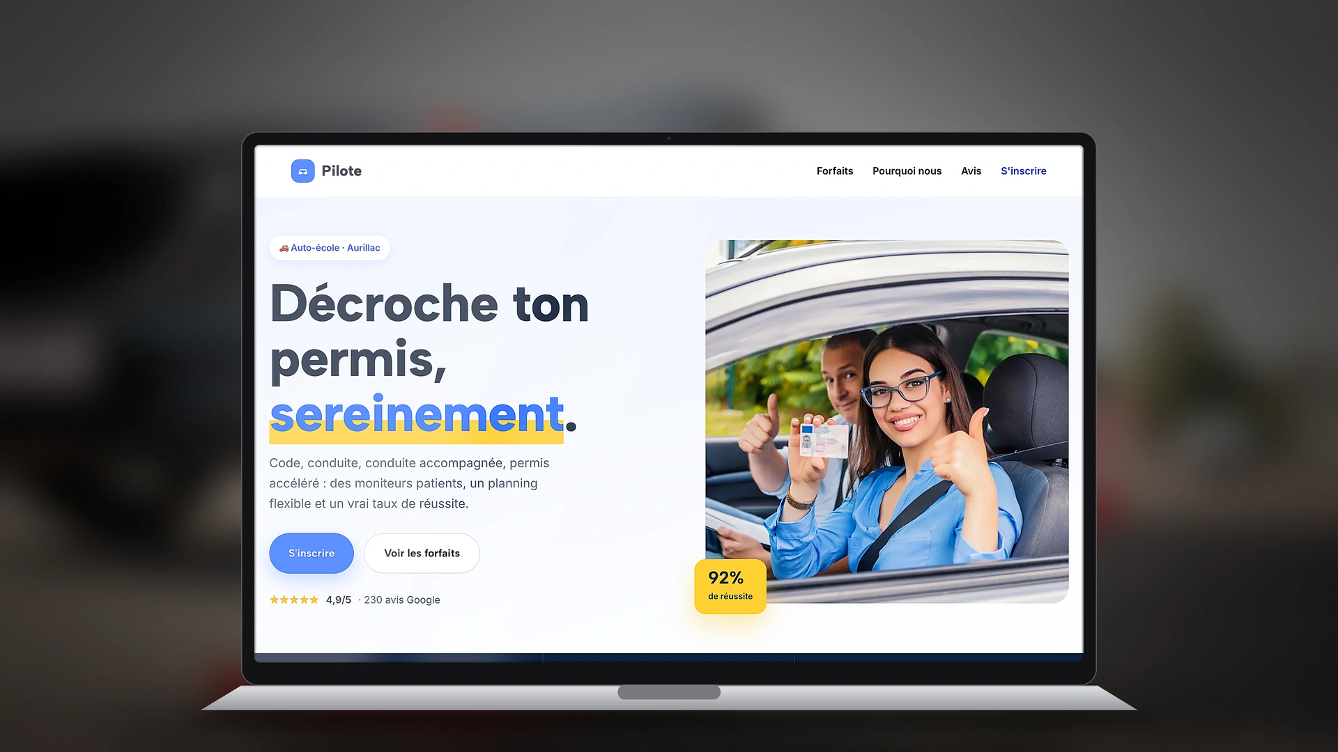 Exemple de site internet d'auto-école créé par Tricolab