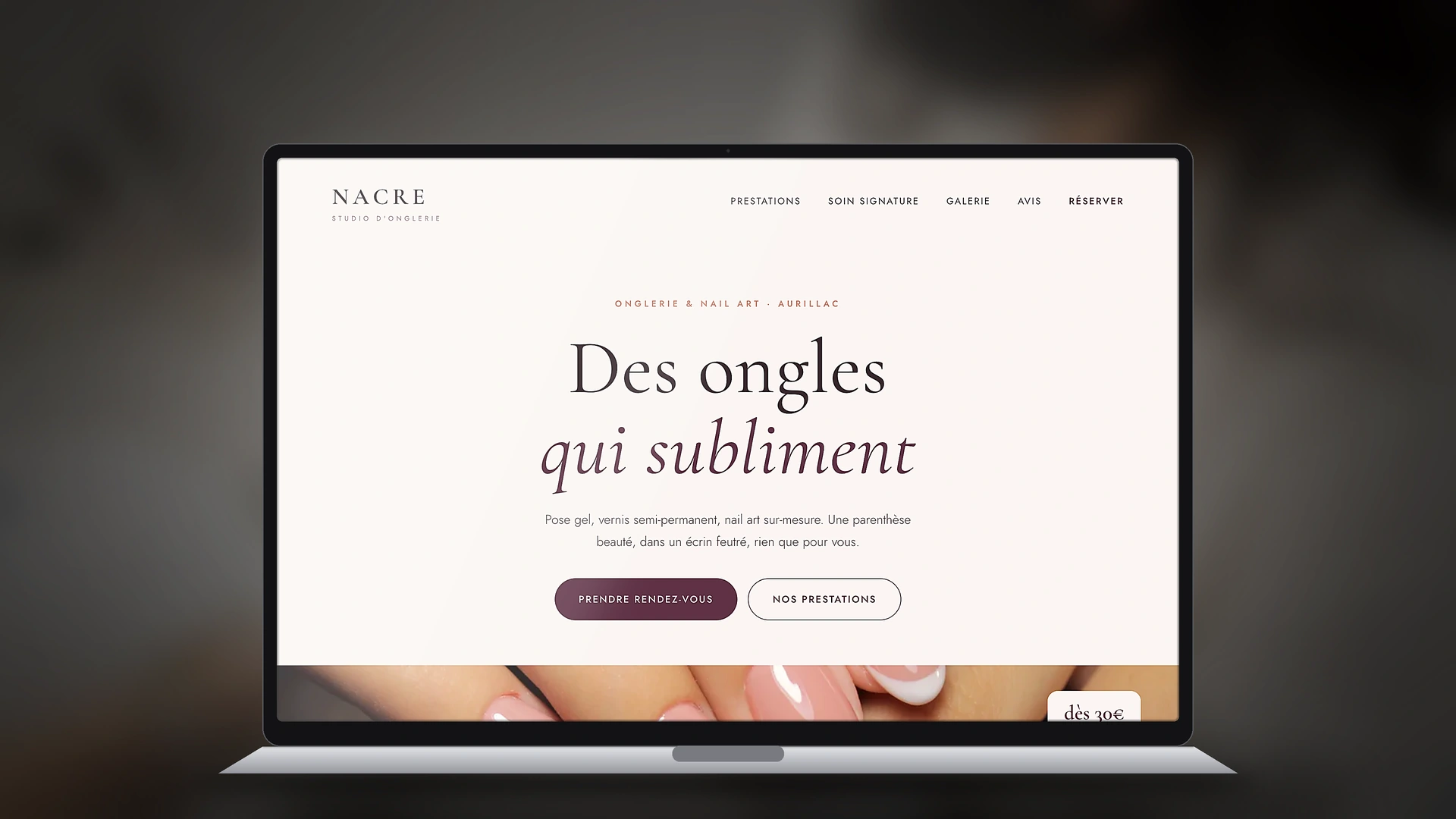 Exemple de site internet de manucure créé par Tricolab