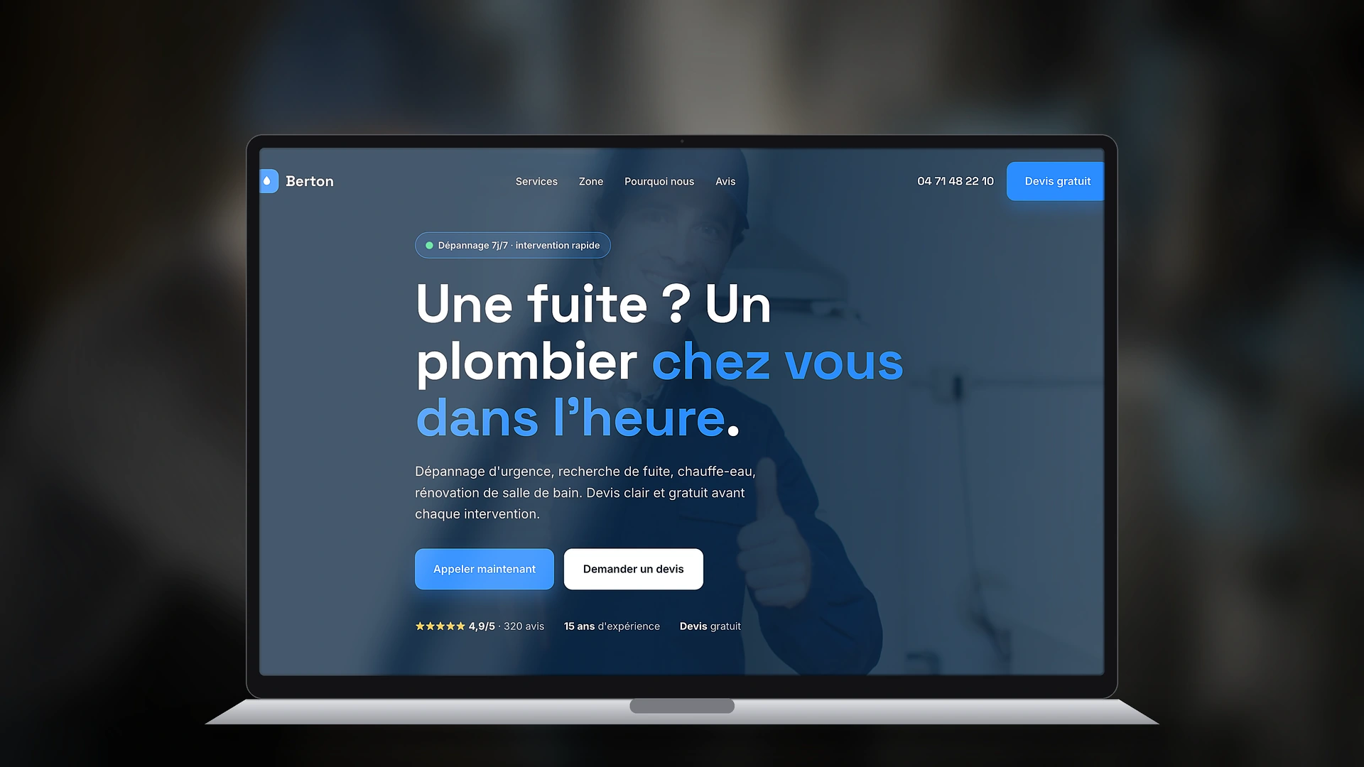 Exemple de site internet de plombier créé par Tricolab