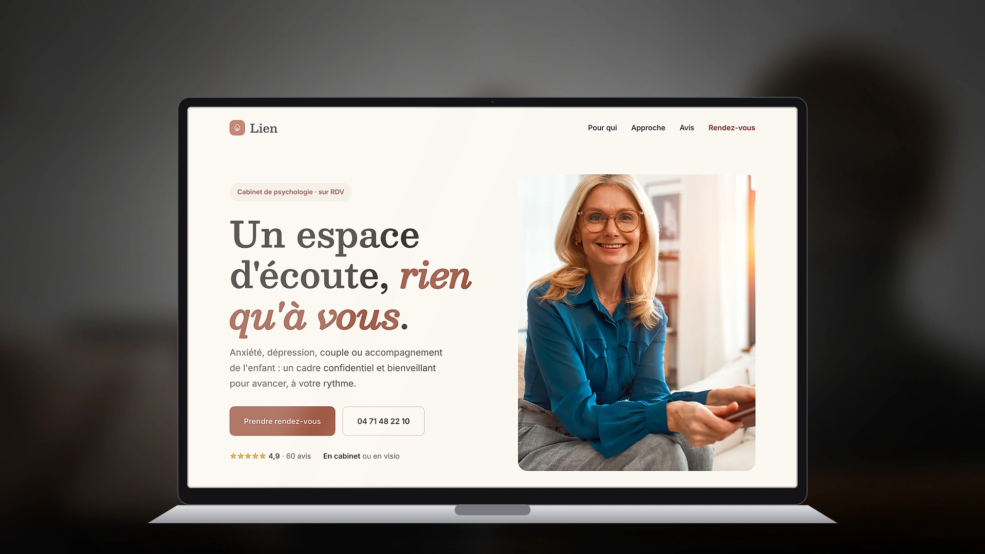 Exemple de site internet de psychologue créé par Tricolab