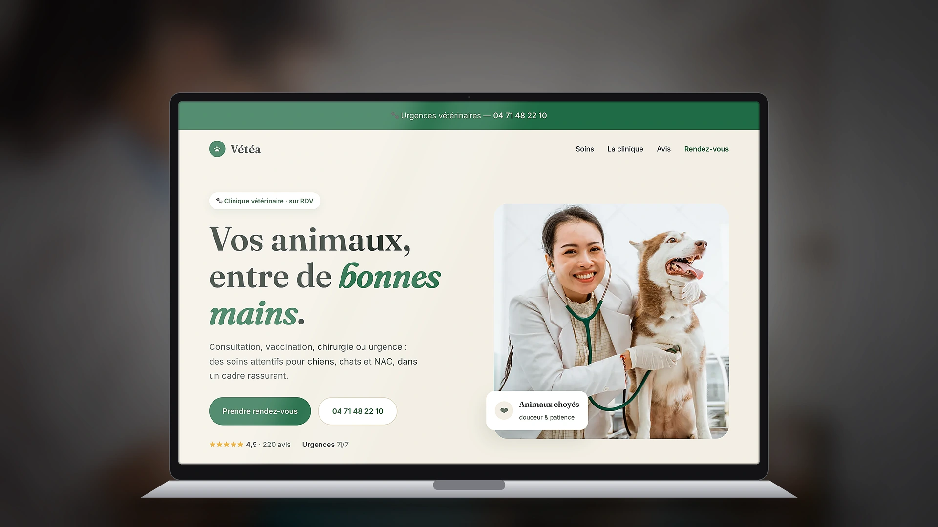 Exemple de site internet de vétérinaire créé par Tricolab